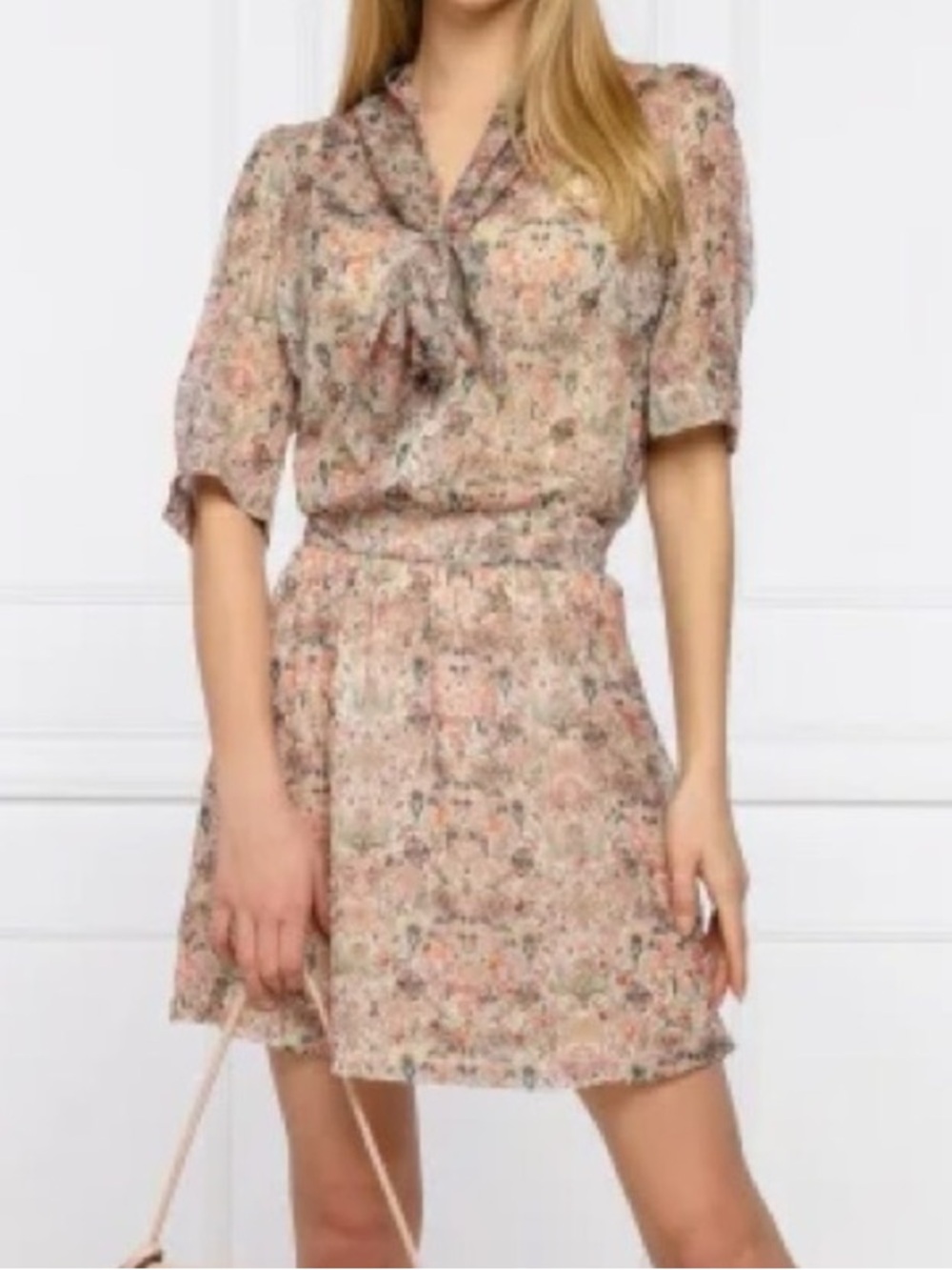 Zadig & Voltaire Blush Floral Tie-Neck Rewel Mousseline Mini Dress. NWT - Picture 5 of 16